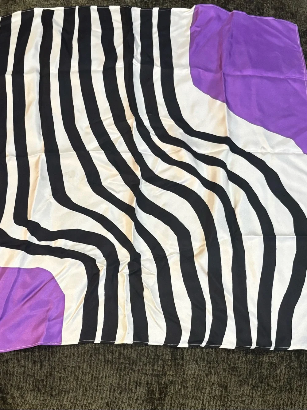 MARIMEKKO Unikko 100% Silk Scarf 23” x 23” Black White Purple Zebra Print